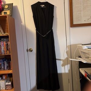 Michael Michael Kors Black Jumpsuit Large Gold Hardware Wide Leg Elegant Stretch